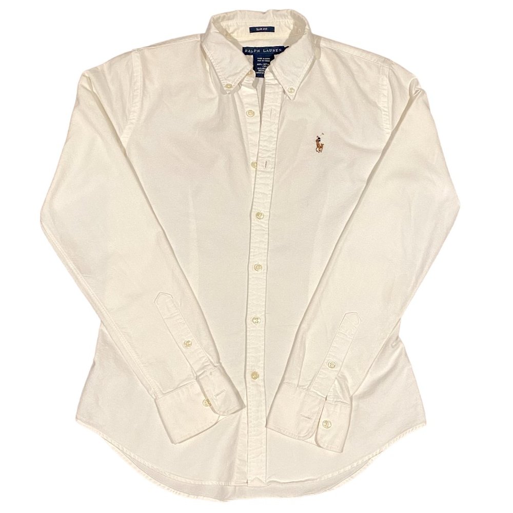Ralph Lauren Women's Slim Fit Cotton Oxford Shirt Embroidered Polo Logo